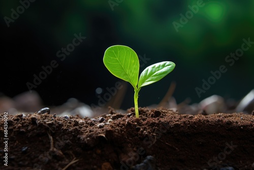 Green seedling illustrating concept of new life and growing up from seed, A green seedling illustrating the concept of new life in the early stage of life, developing plant, AI Generated
