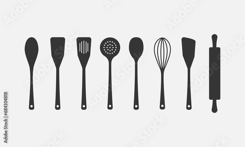 Utensil, cookware icon set.  Kitchen tools and equipment. Vector  