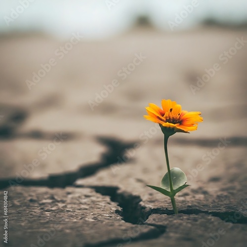 Beautiful small flower grow on cracked street