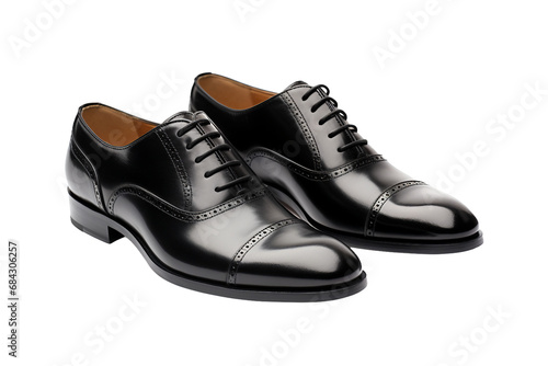 Classic Black Oxford Shoes on transparent background.