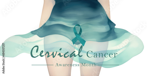 Green Watercolour women hip and Ribbon for Cervical cancer awareness month banner