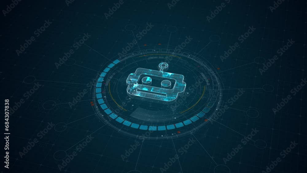 Motion graphic of Blue digital robot head logo and 3D circle futuristic ...