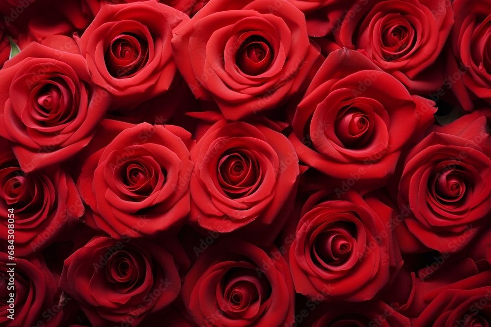 Red roses, background with flowers, close-up view from above. Red roses, background with flowers, close-up view from above.