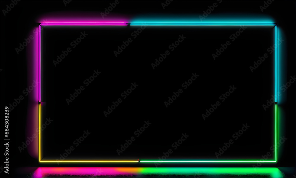 A template with neon signs on a black background, which can be used as a banner. Generative AI A template with neon signs on a black background, which can be used as a banner. Generative AI