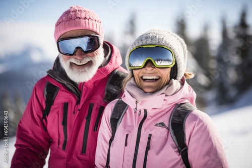 Couple Grinning in Anticipation of Skiing Fun
