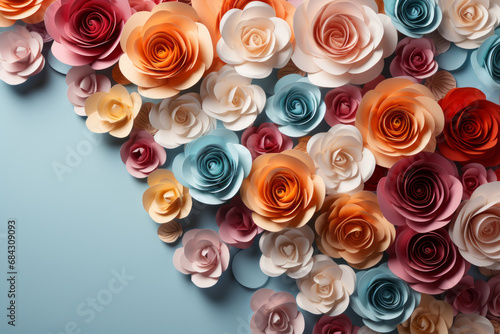 Heart-Shaped Rose Arrangement on Pastel Background