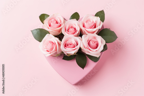 Heart-Shaped Rose Arrangement on Pastel Background