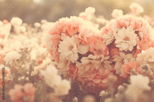 Heart-Shaped Rose Arrangement on Pastel Background