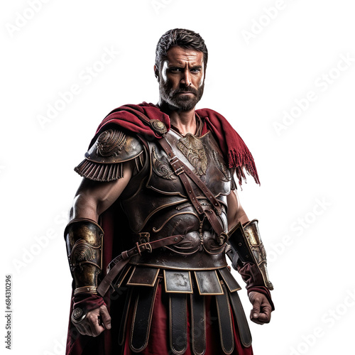 front view mid shot of a male Roman Velite warrior isolated on a white transparent background 