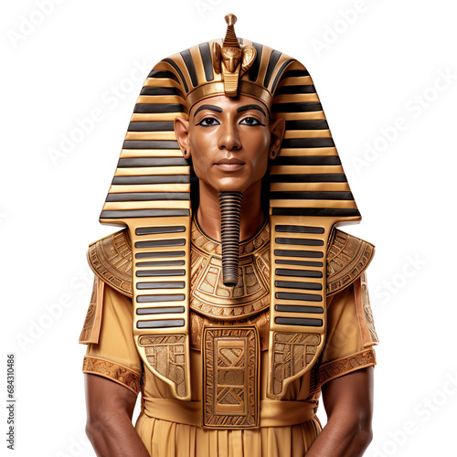 front view mid shot of a male Egyptian warrior isolated on a white transparent background 