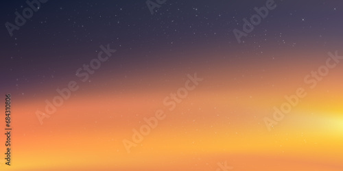 Sky Background,Sunset Sky Blue,Purple,Yellow,Orange with Cloud and Starry in Evening,Vector Backdrop Cartoon Sunrise over Sea Beach in Morning Summer,Horizon Romantic Sky Nature Banner