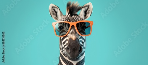 Fashionable zebra animal with stylist yellow glasses. AI generated image photo
