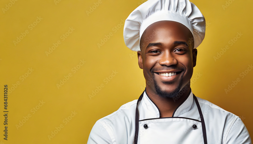 Afro-american chef in vibrant yellow ambiance Afro-american chef in vibrant yellow ambiance