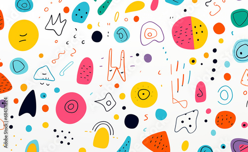 Cute and fun children's cartoon abstract minimalist doodle featuring lines and geometric shapes.