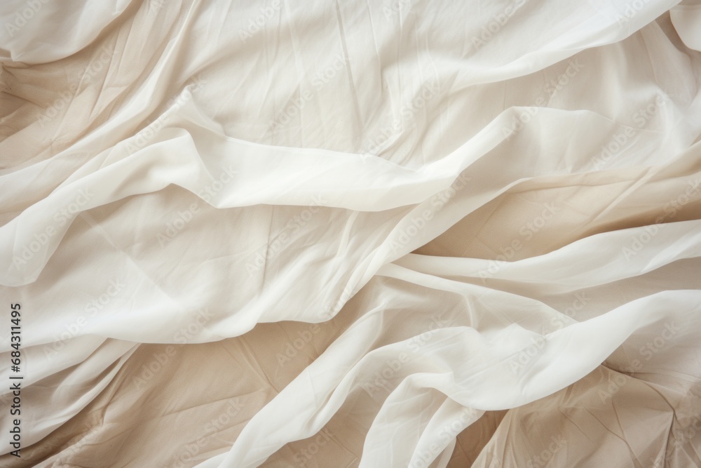 Accumulated woven linen textile pattern, delicate hanging texture of beige linen fabric, pleated aesthetic backdrop, template, area for duplication.. Accumulated woven linen textile pattern, delicate hanging texture of beige linen fabric, pleated aesthetic backdrop, template, area for duplication..