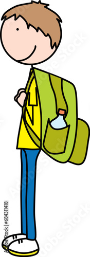 Cartoon illustration of a boy with a weighted backpack