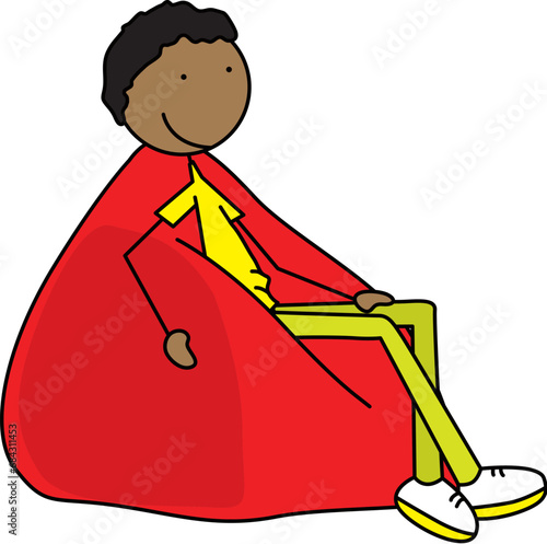 Cartoon illustration of a boy sitting on a bean bag chair