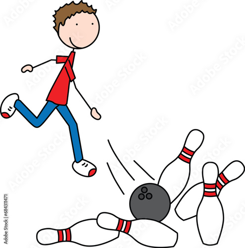 Cartoon illustration of a boy bowling