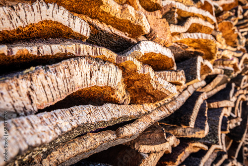Stack of cork oak barks, Portugal