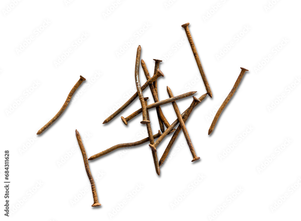 Old rusty nails isolated on white background Old rusty nails isolated on white background