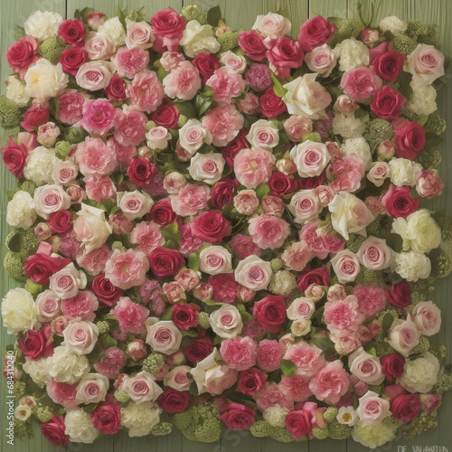 Heart-Shaped Rose Arrangement on Pastel Background