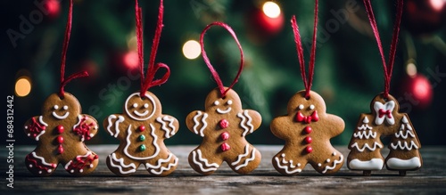 Hanging Christmas sweet cookies decoration. AI generated image photo