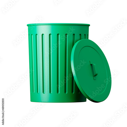 green open bucket or container with lid isolated on transparent background. Sign or symbol. 3d render