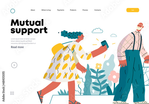 Mutual Support: Picking Up the Dropped Item -modern flat vector concept illustration of a woman who picked up a wallet lost by an elderly man Metaphor of voluntary, collaborative exchanges of services