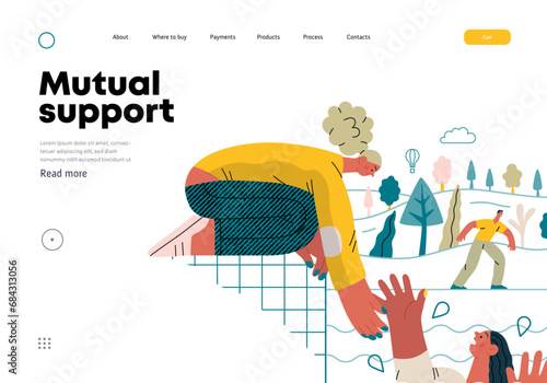 Mutual Support: Save a drowning person -modern flat vector concept illustration of woman reaching out to drowning woman A metaphor of voluntary, collaborative exchanges of resource, services