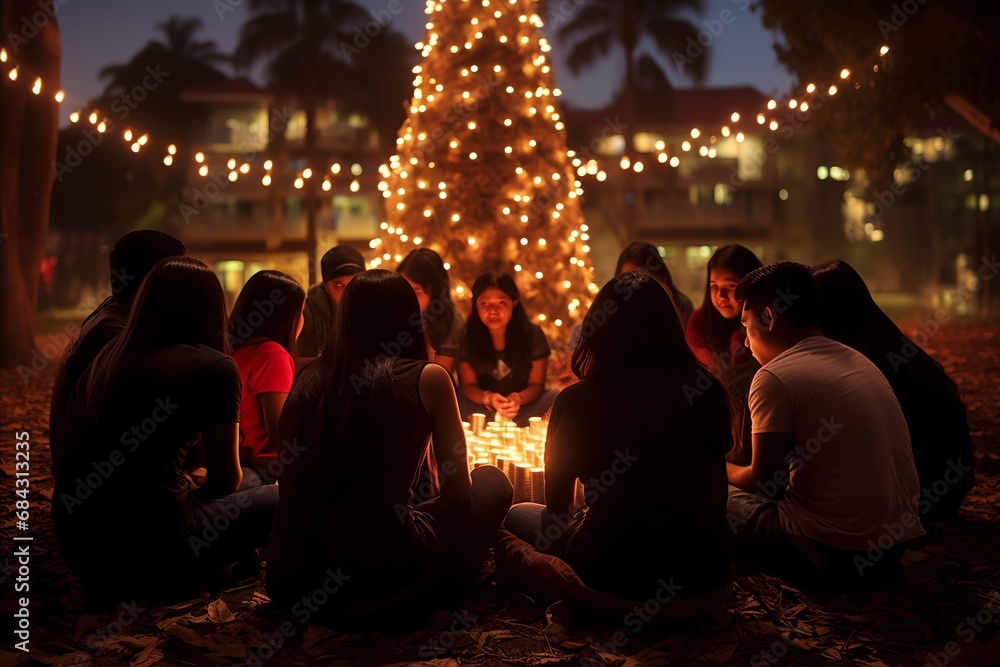 Vibrant Christmas Celebrations. Joyful Family Gathering Around an Exquisitely Decorated Tree Vibrant Christmas Celebrations. Joyful Family Gathering Around an Exquisitely Decorated Tree