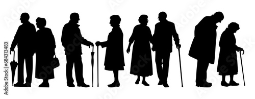 Vector illustration. Silhouette on a white background grandparents couple.