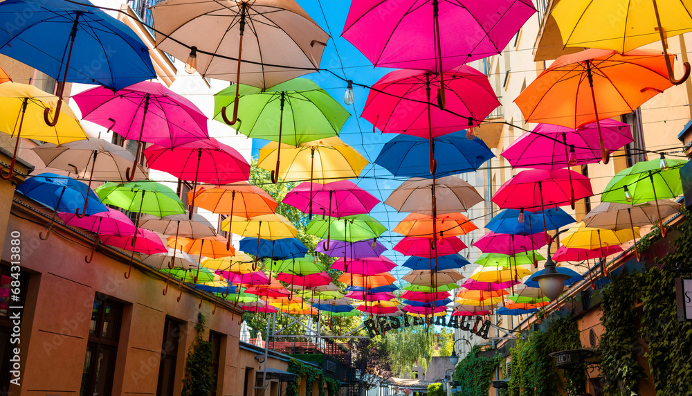 Obraz na płótnie colorful umbrellas in the street w salonie