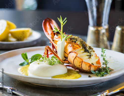 Fototapeta Naklejka Na Ścianę i Meble -  Lobster dish on a plate in a restaurant