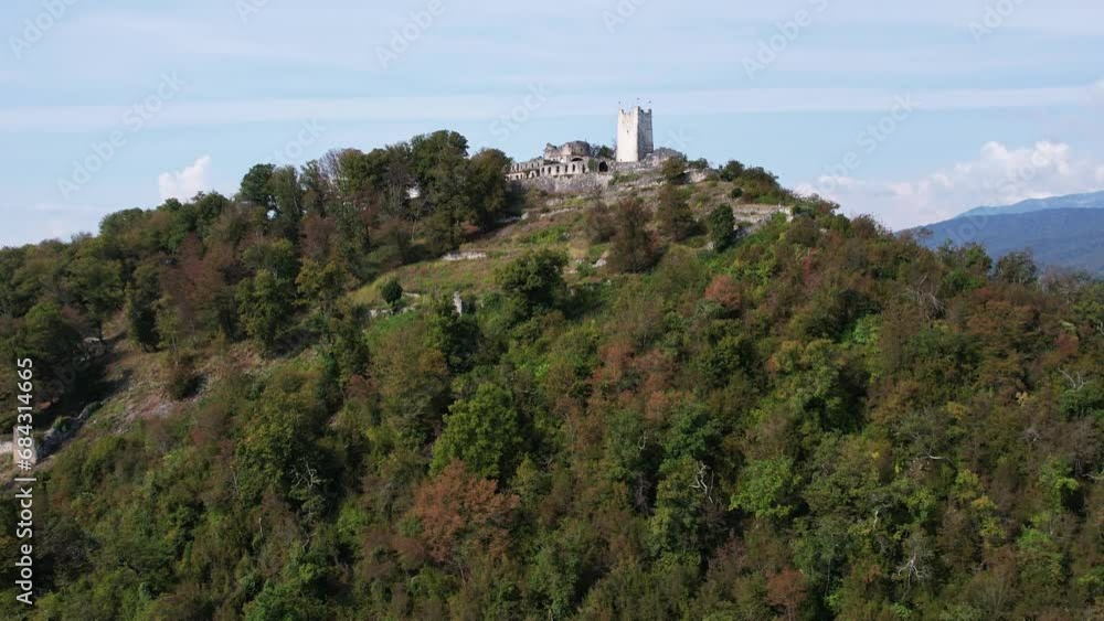Anakopia fortress in the mountains of Abkhazia, the city of New Athos, drone footage Anakopia fortress in the mountains of Abkhazia, the city of New Athos, drone footage