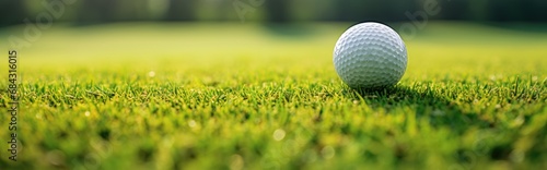 Golf Ball on Green Background, Banner and Copy Space. Generative AI