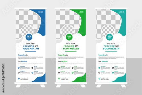 Healthcare rollup banner design template.