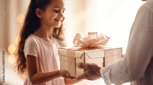 father presenting christmas gift to daughter
