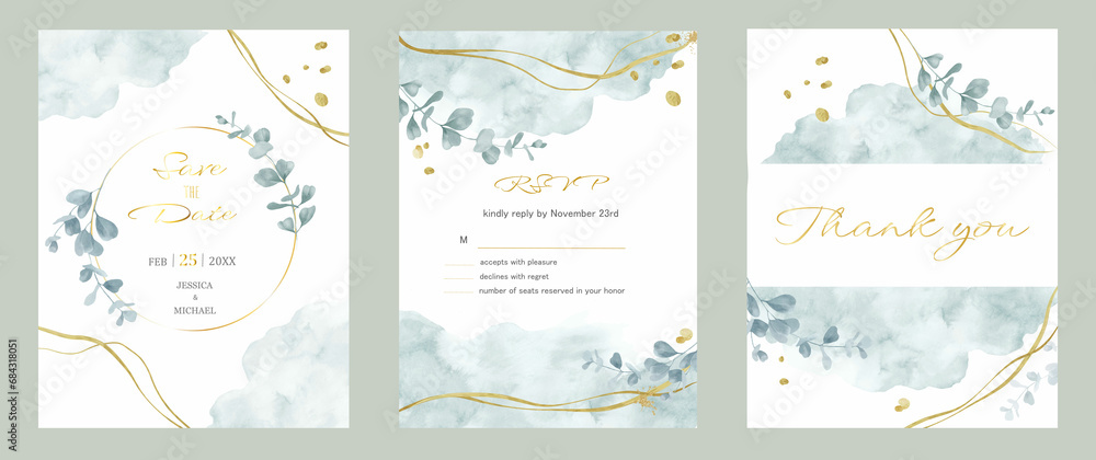 Watercolor floral background, template layout design for invite card. Hand drawn illustration.