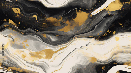 Zoom, gros plan sur un sol en marbre. Marbre coloré, noir et doré. Arrière-plan pour conception et création graphique. 