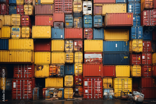 Arranged shipping containers in a logistics center within the cargo port.