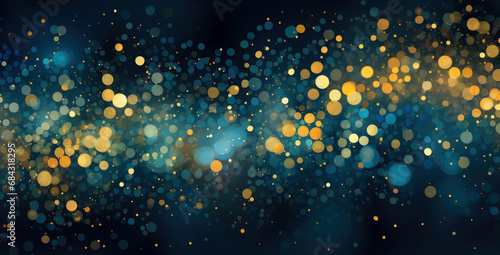 gold and blue dots on the dark background, in the style of bright and colorful abstracts