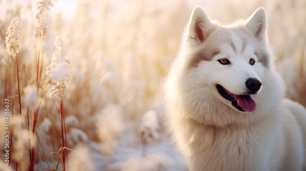 Obraz premium white wolf , husky in winter