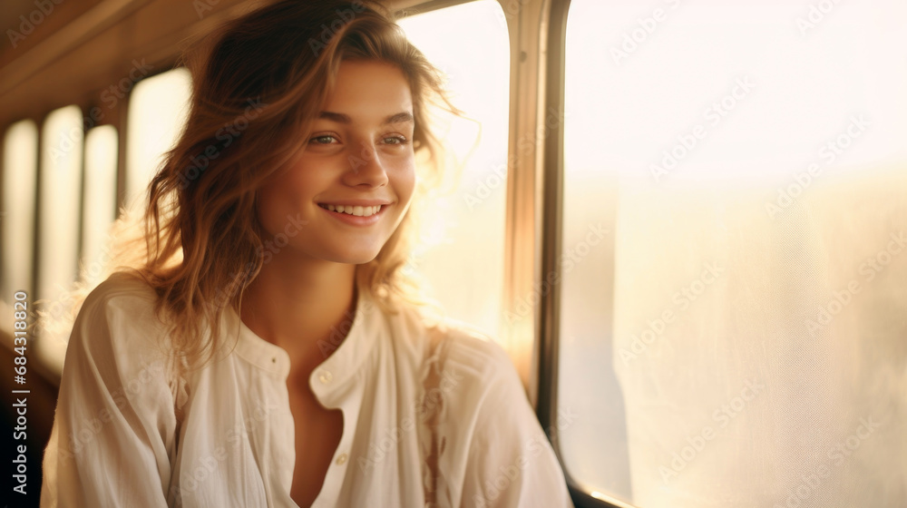 woman travel, in the style of romantic