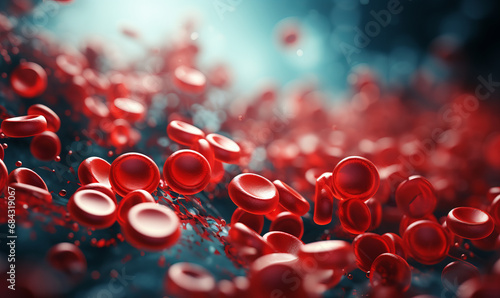Ruby-hued cells circulating within the human system. An excess of blood cells. Wafting unrestrained. Inside the human structure. Life biology, microbial analysis, internal anatomy.