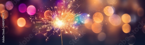 Single sparkler light with bokeh colorful background
