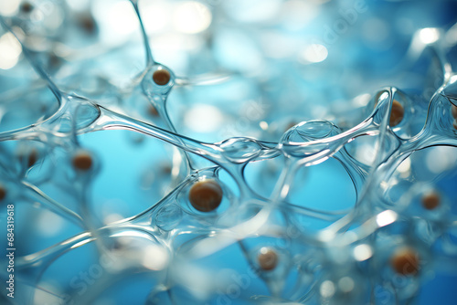 Innovative tinted backdrop exhibiting a glass molecule representation. Stylish abstract setting with molecular formations.