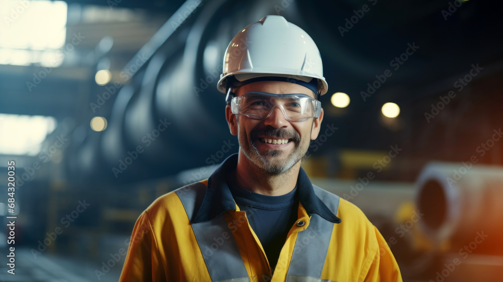 Portrait of Smiling Professional Heavy Industry Engineer. Worker Wearing Safety Uniform Portrait of Smiling Professional Heavy Industry Engineer. Worker Wearing Safety Uniform