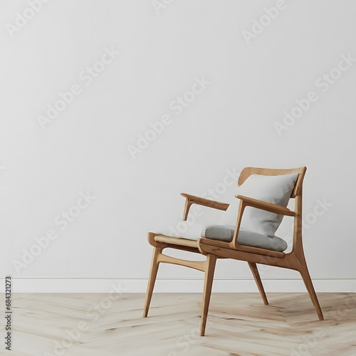 Scandinavian living room 3d render of a wooden chair in a minimalist white background