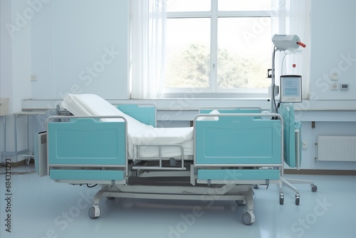 Spacious and Clean Modern Hospital Room with Comfortable Bed and Advanced Healthcare Equipment