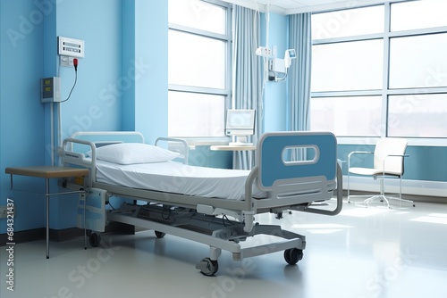 Spacious and Immaculate Hospital Room with Comfortable Bed and State-of-the-Art Healthcare Equipment